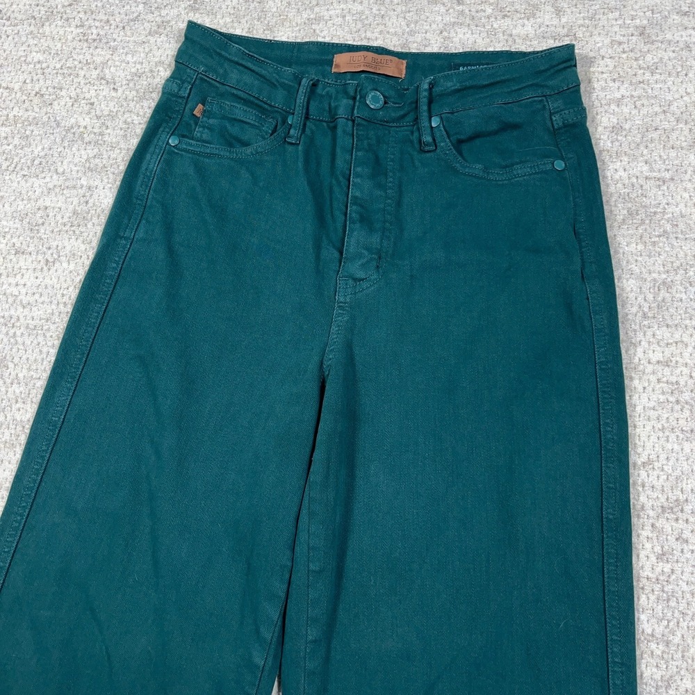 Judy Blue Jeans Women 7 28 Green Wide Leg Crop Tummy Control Garment Dyed - Picture 3 of 13